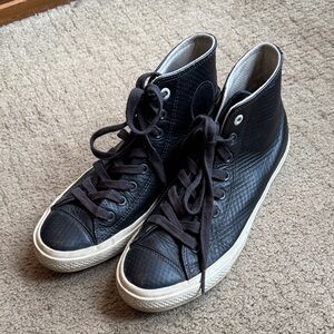 Converse Black High-Top Leather Sneakers with Off-White Soles
